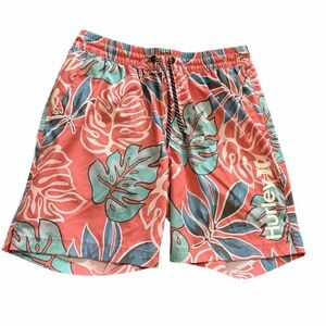 Hurley Men’s Leaf Print Swim Board Shorts Coral Blue Size S